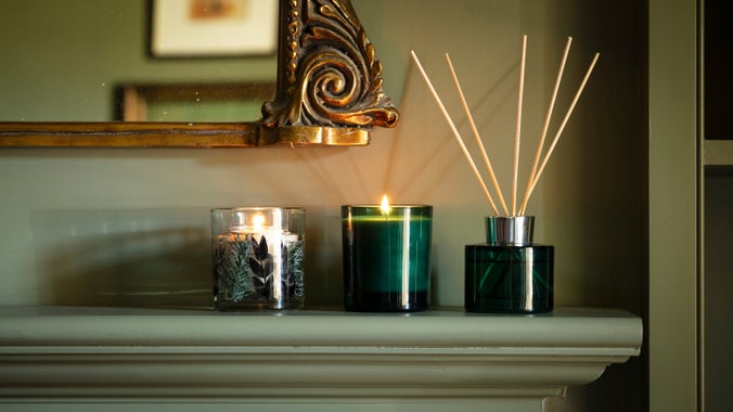 Blue spruce scented candles and reed diffuser from the 2025 autumn/winter collection